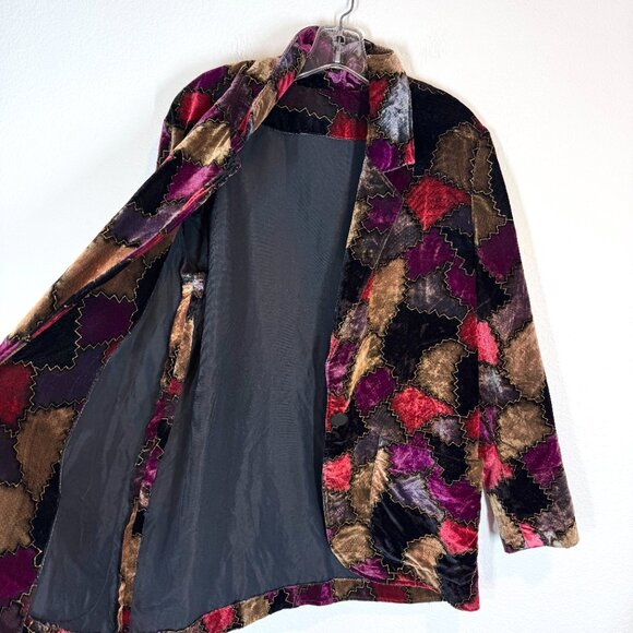 Vintage Velvet Patchwork Blazer Jacket Retro Y2K Holiday XL - Picture 3 of 8
